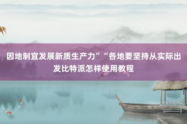 因地制宜发展新质生产力”“各地要坚持从实际出发比特派怎样使用教程